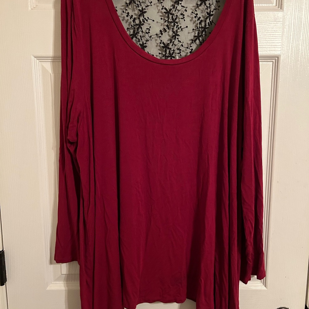 Torrid Red Long Sleeve Top with Lace Inlay Size 5